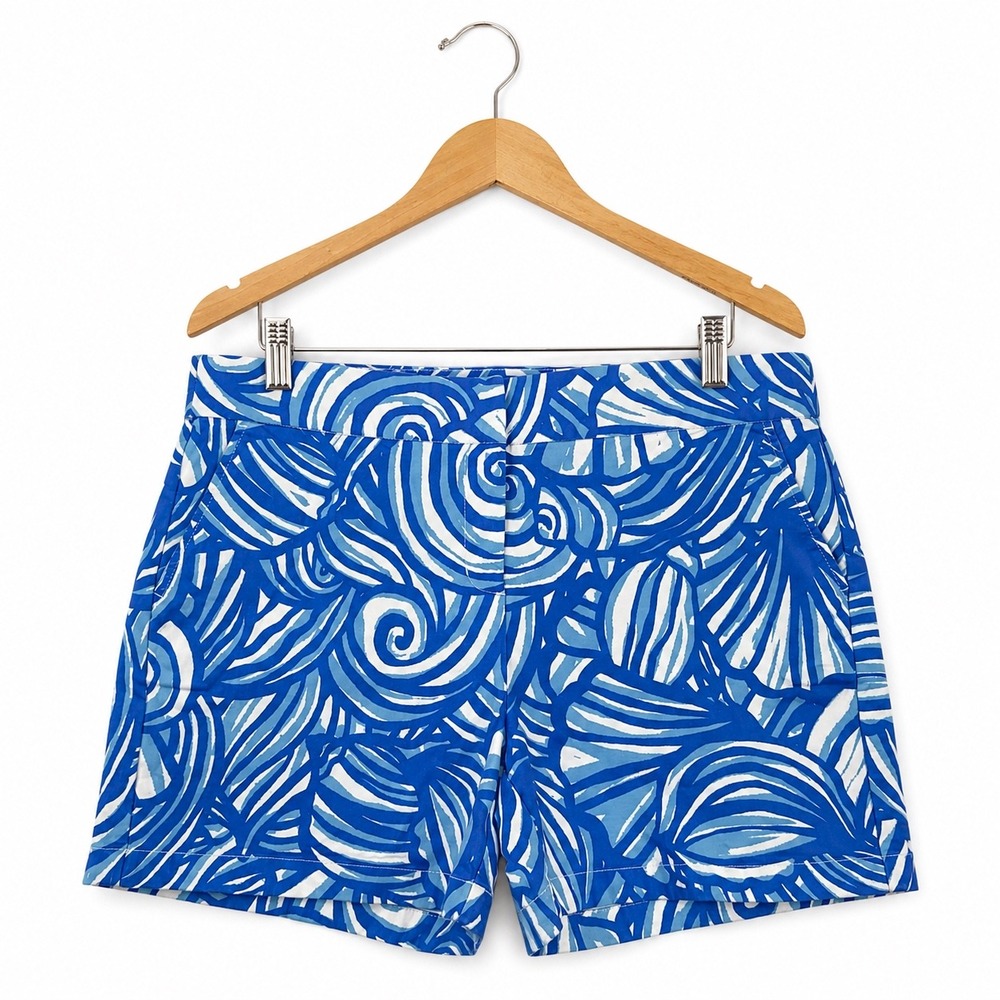 Vineyard Vines Blue White Swirl Shell Print Shorts Womens 14 Stretch Chino
